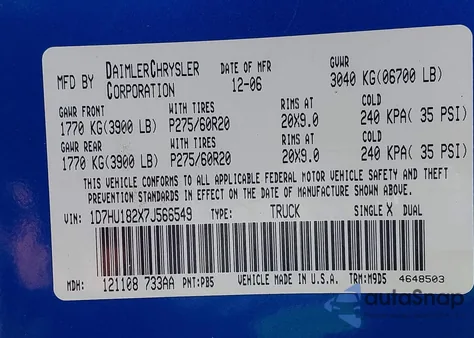 2007 Dodge Ram 1500 Slt/Trx4 Off Road/Sport from USA, damaged, VIN 1D7HU182X7J566549
